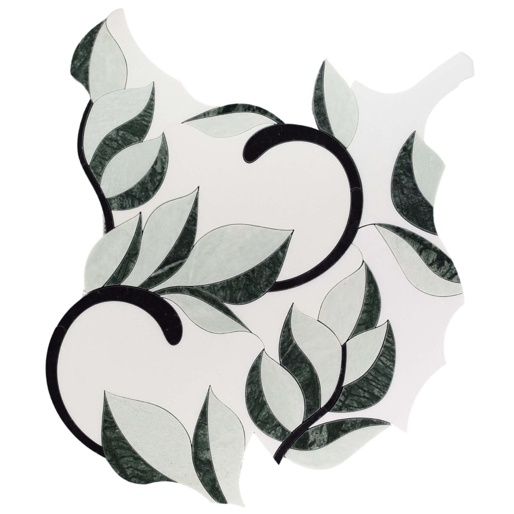 Thassos White, Nero Black, and Verde Green Leaf Marble Waterjet Mosaic Tile - TileBuys
