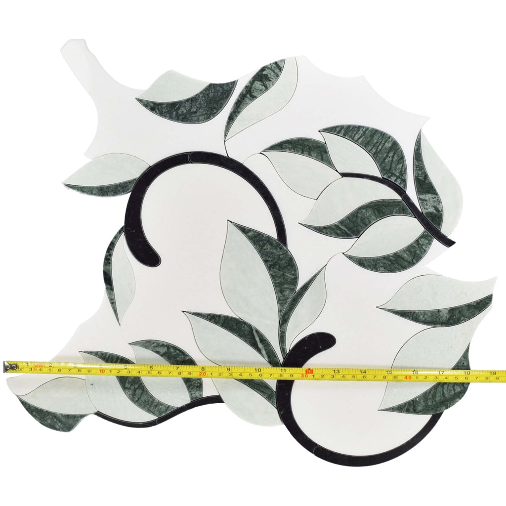 Thassos White, Nero Black, and Verde Green Leaf Marble Waterjet Mosaic Tile - TileBuys