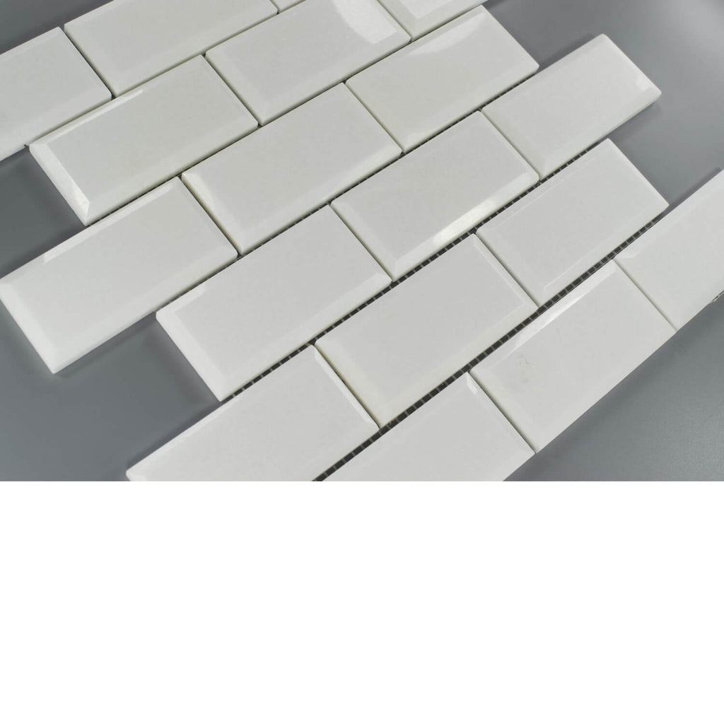 White Thassos Marble 2x4 Beveled Subway Mosaic Tile