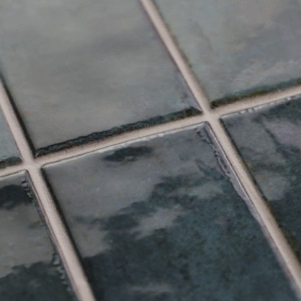 Closeup of Turquoise 2x8 Ceramic Subway Wall Tiles