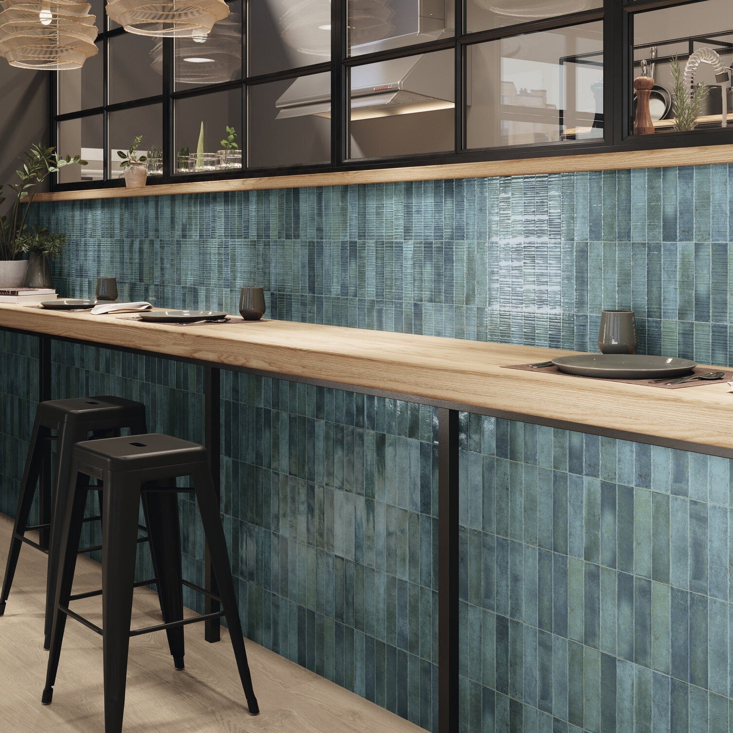 Turquoise 2x8 Subway Tile Accent Wall