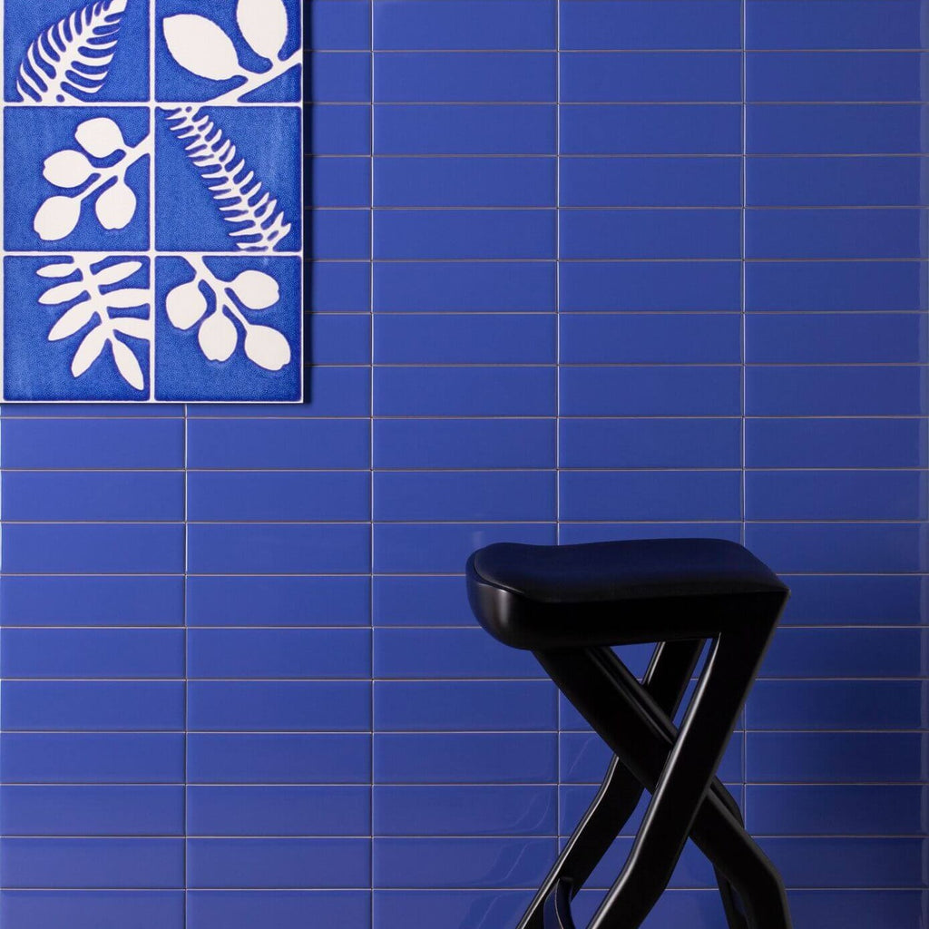 Glossy Pressed Ceramic 3 x 10 Subway Wall Tile in Ultramarine Blue