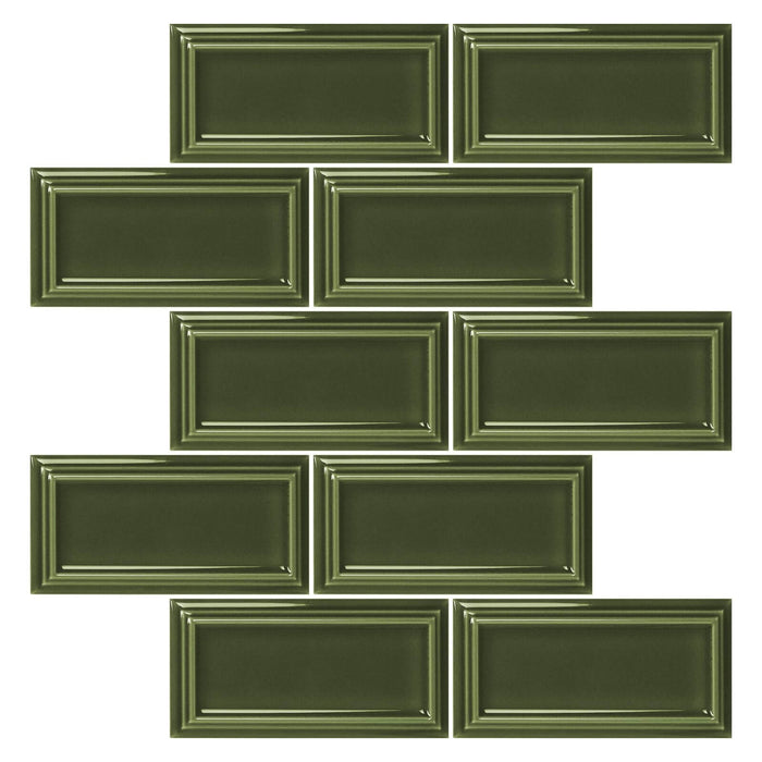 Victorian Olive Green Ceramic Beveled Edge Subway Tile - TileBuys