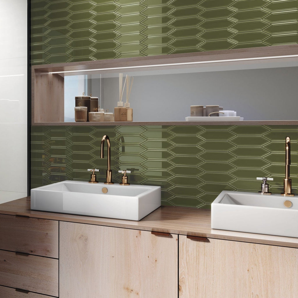 Victorian Olive Green Ceramic Picket Tile Backsplash Southampton - TileBuys