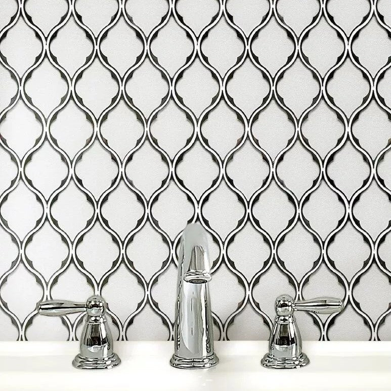 Bathroom Sink with Silver Glass Droplet Tile Backsplash