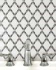 Bathroom Sink with Silver Glass Droplet Tile Backsplash