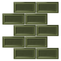 Victorian Olive Green Ceramic Beveled Edge Subway Tile