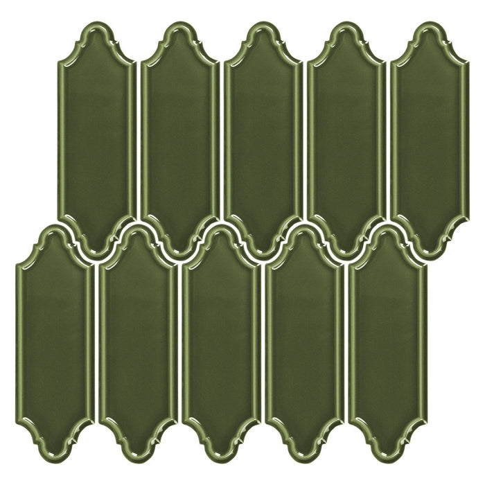 Glossy Victorian Olive Green Ceramic Linterna Mosaic Tile