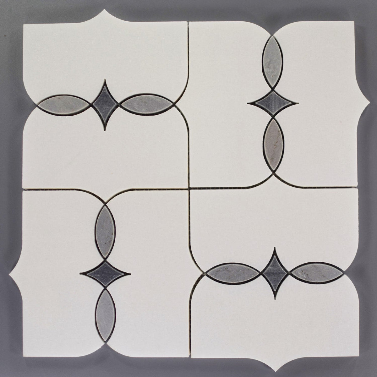 Villa Deco Tile in White Thassos &amp; Palissandro Blue Marble | TileBuys