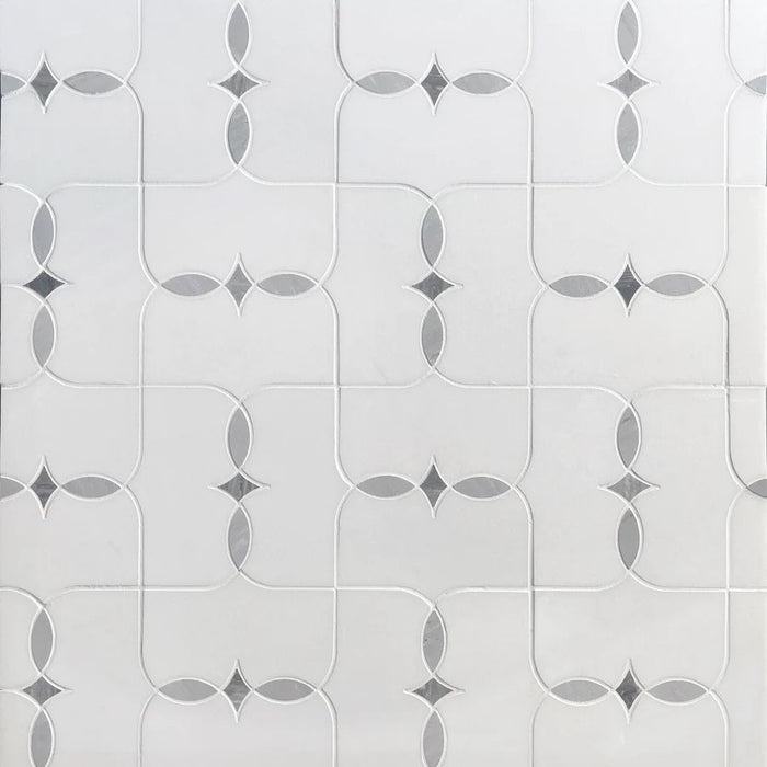 Villa Deco Tile in White Thassos & Palissandro Blue Marble