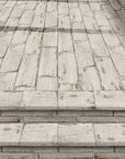 Closeup of Distressed White Wood Look Porcelain Tile Floor with Steps