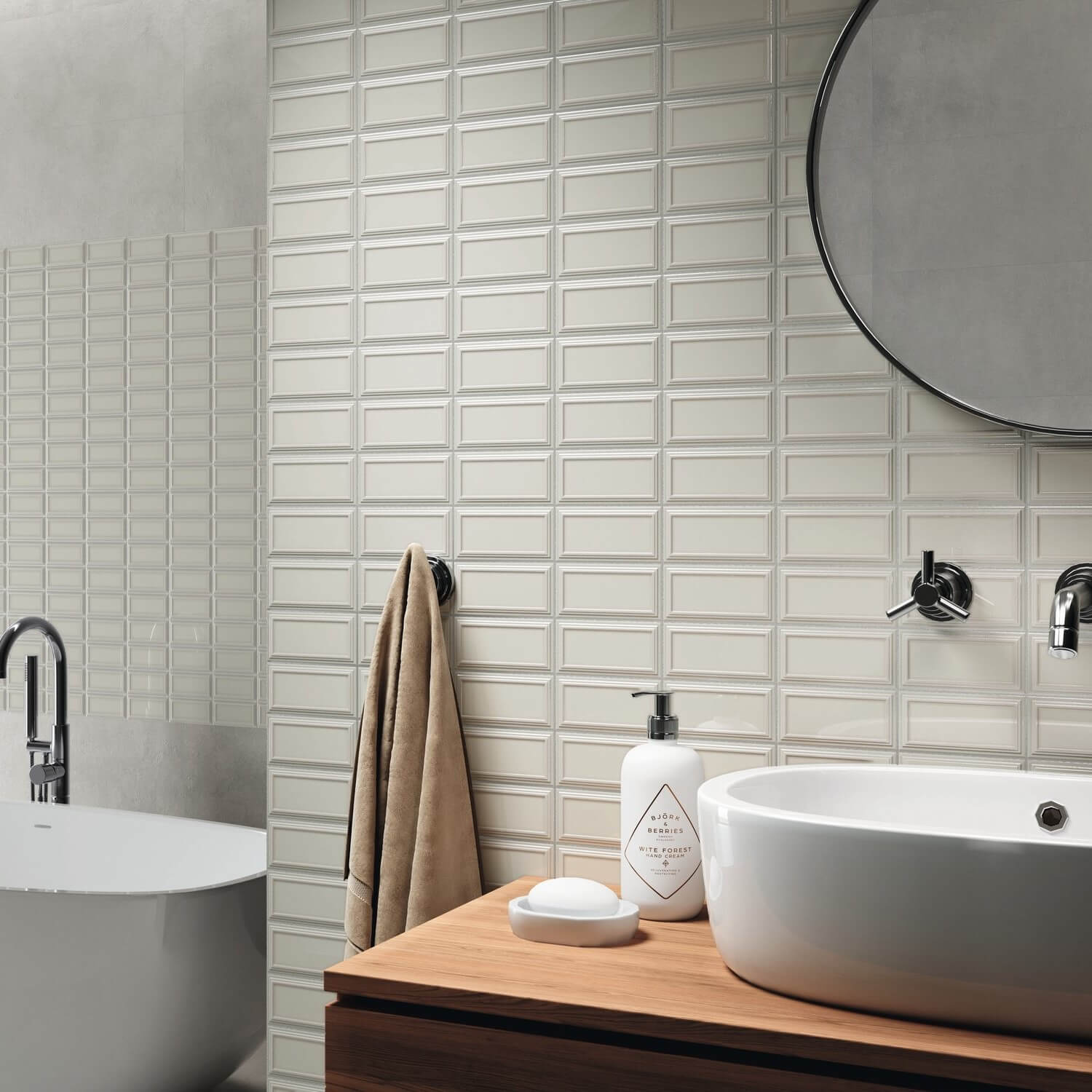 Warm Gray Ceramic Beveled Edge Subway Tile - TileBuys