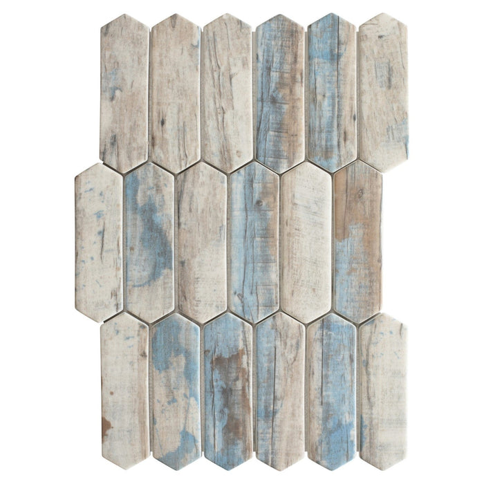 White and Blue Whitewashed Wood Look Glass Picket Tile - TileBuys