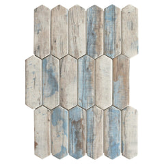 White and Blue Whitewashed Wood Look Glass Picket Tile - TileBuys
