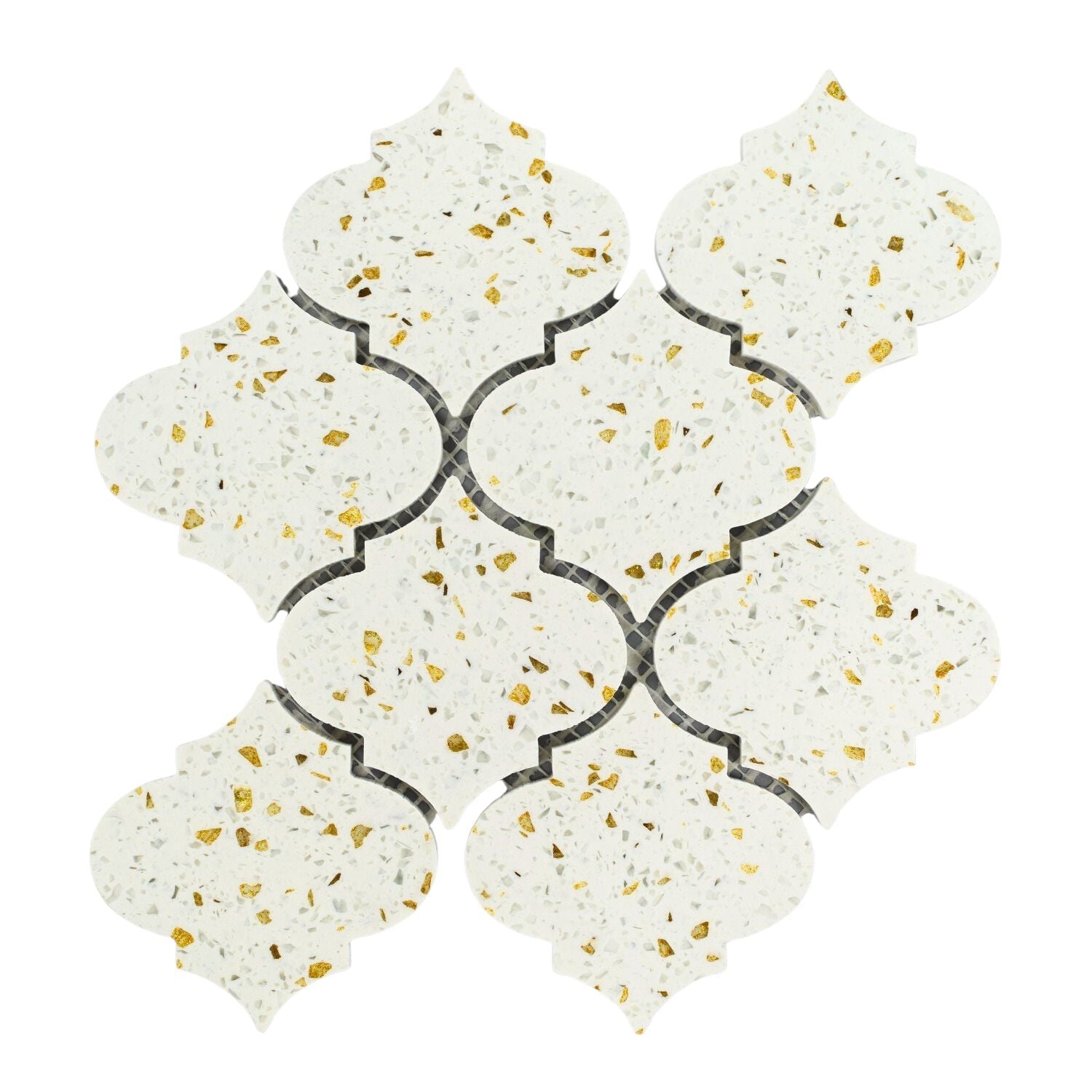 White and Gold Terrazzo Arabesque Mosaic Tile