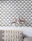 White and Gray Marble Scallop Tile Backsplash with Gold Brass Accents - TileBuys