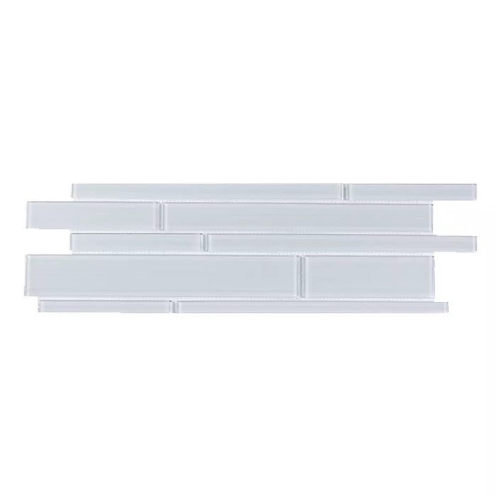 White Glass Interlocking Mosaic Tile Backsplash - TileBuys