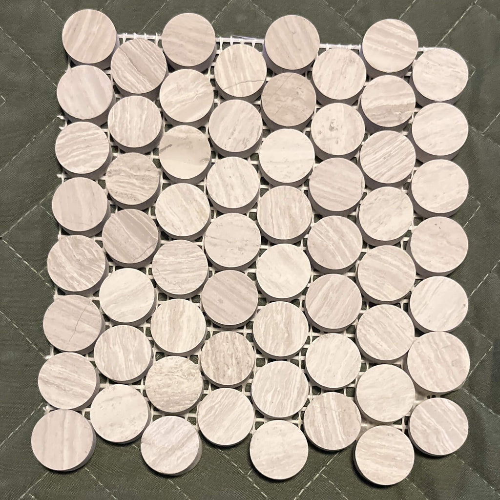 White Oak Honed Marble Floor Tile in 3/4" Penny Rounds - TileBuys