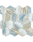White, Sandy Beige & Blue Coastal Wood Look Glass Hex Tile - TileBuys
