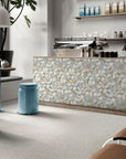 White, Sandy Beige & Blue Coastal Wood Look Glass Hex Tile - TileBuys