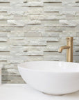 White Slate and Quartzite Stacked Stone Tile Bathroom Backsplash