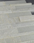 Closeup of White Slate and Quartzite Stacked Stone Tile 