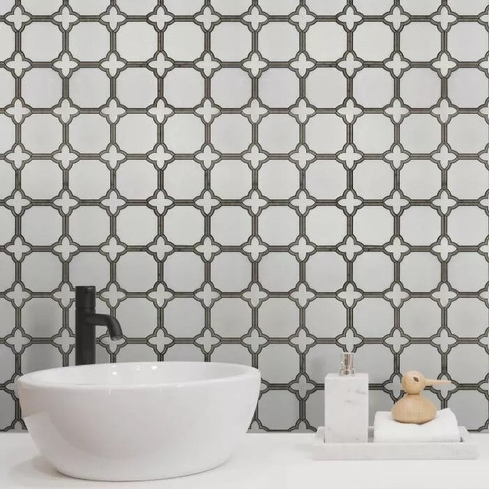Thassos and Athens Marble Mosaic Tile Bathroom Backsplash