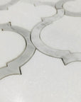 White Thassos and Bianco Carrara Marble Waterjet Mosaic Tile in Arabesque Marrakech - TileBuys