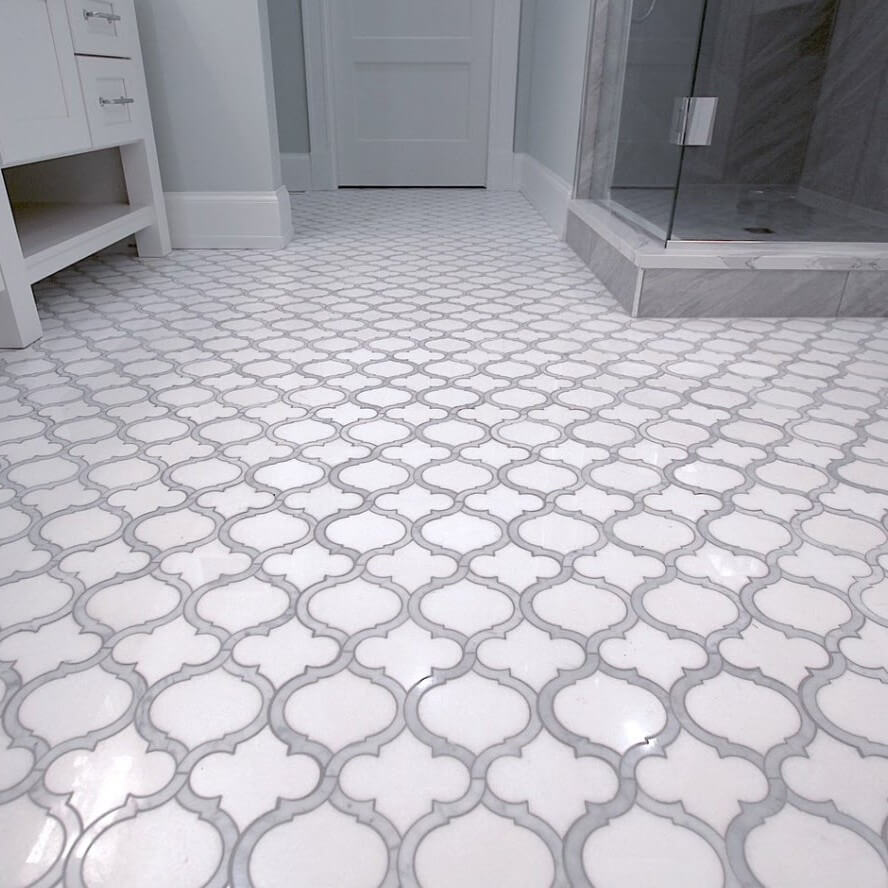 White Thassos and Bianco Carrara Marble Waterjet Mosaic Tile in Arabesque Marrakech - TileBuys