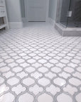 White Thassos and Bianco Carrara Marble Waterjet Mosaic Tile in Arabesque Marrakech - TileBuys