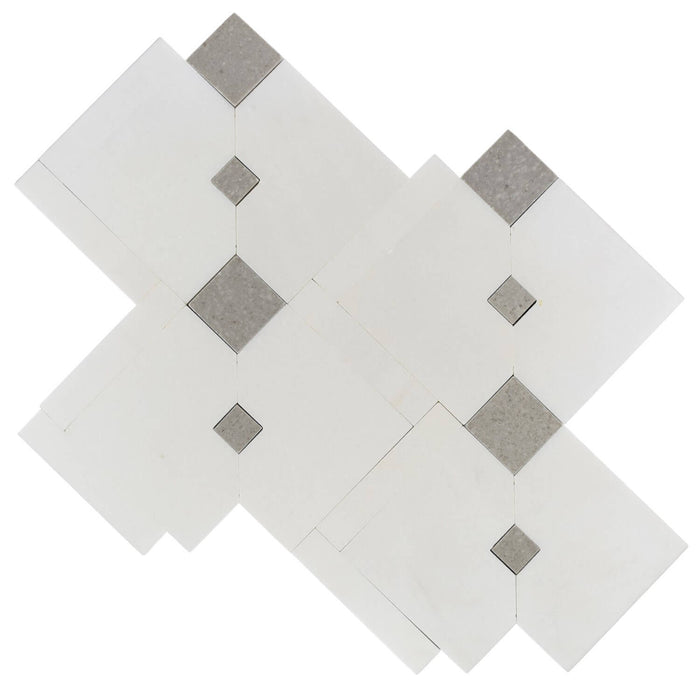 White Thassos and Gray Marble Diamond Drop Waterjet Mosaic Tile