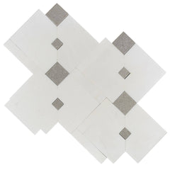 White Thassos and Gray Marble Diamond Drop Waterjet Mosaic Tile