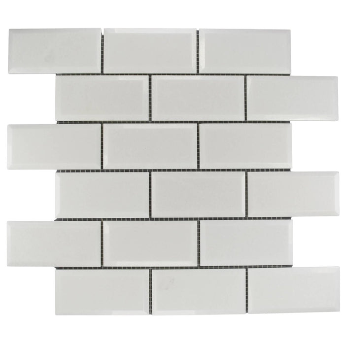 White Thassos Marble 2x4 Beveled Subway Mosaic Tile - TileBuys