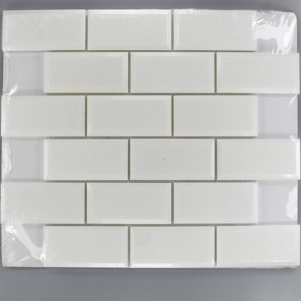 White Thassos Marble 2x4 Beveled Subway Mosaic Tile - TileBuys