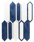 White Thassos Marble and Blue Inkjet Glass Picket Tile