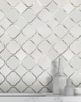 White Thassos Marble & Grey Metal Quatrefoil Waterjet Mosaic Tile - TileBuys