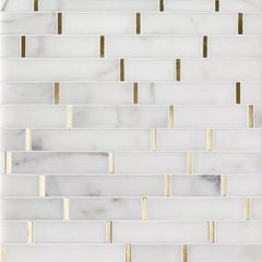 Calacatta Marble Skinny Tile Backsplash with Gold Accent