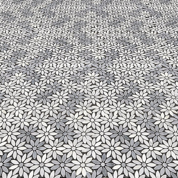 Carrara Venato Marble Daisy Flower Waterjet Mosaic Tile