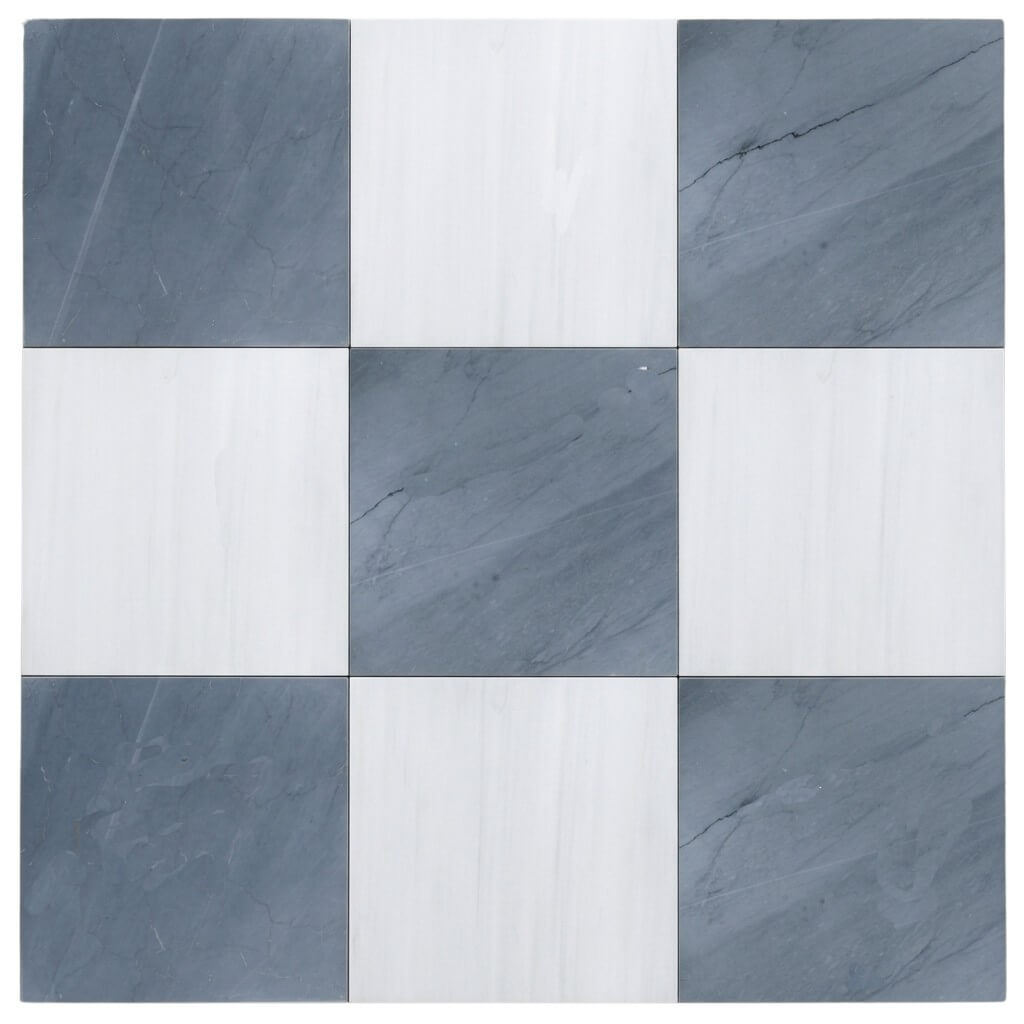 Bardiglio Gray Marble and White Dolomite 12x12 Tiles in Checkerboard  Pattern