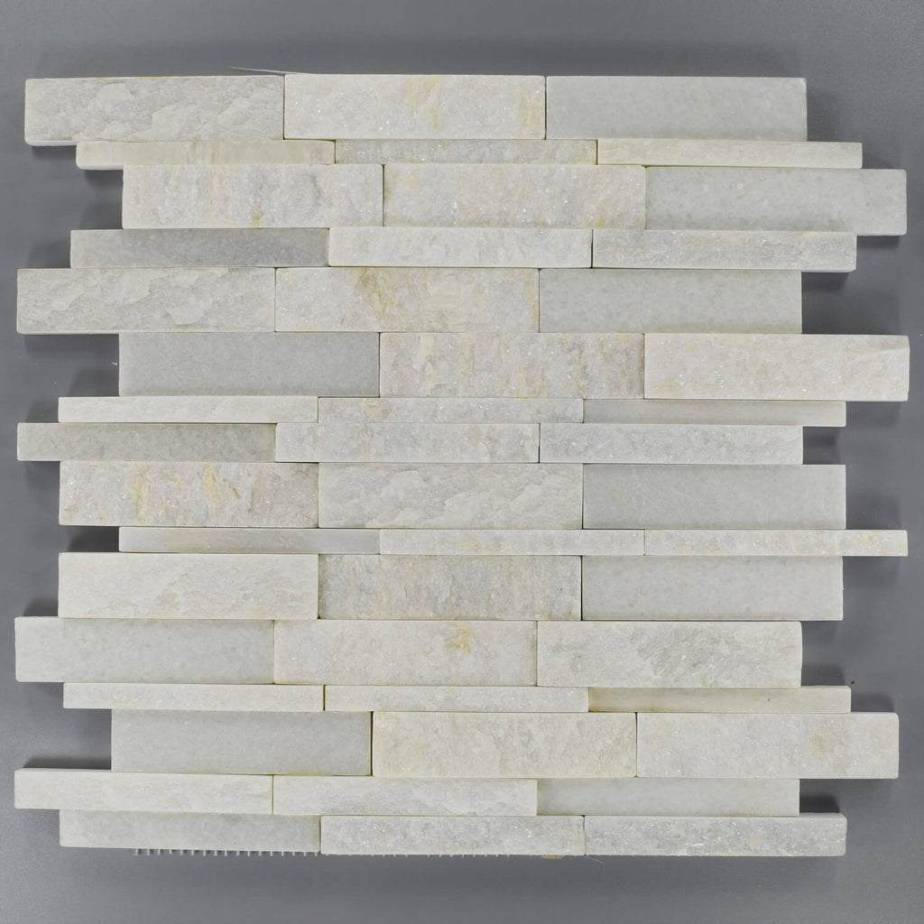 White Slate and Quartzite Stacked Stone Tile on Gray Background