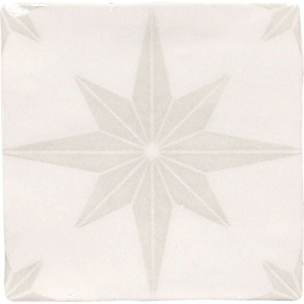 Starburst Deco 5 x 5 Tile in Glossy White Ceramic