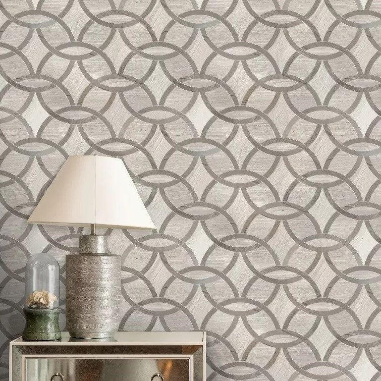 Wooden and Athens Marble Waterjet Mosaic Tile Living Room Accent Wall