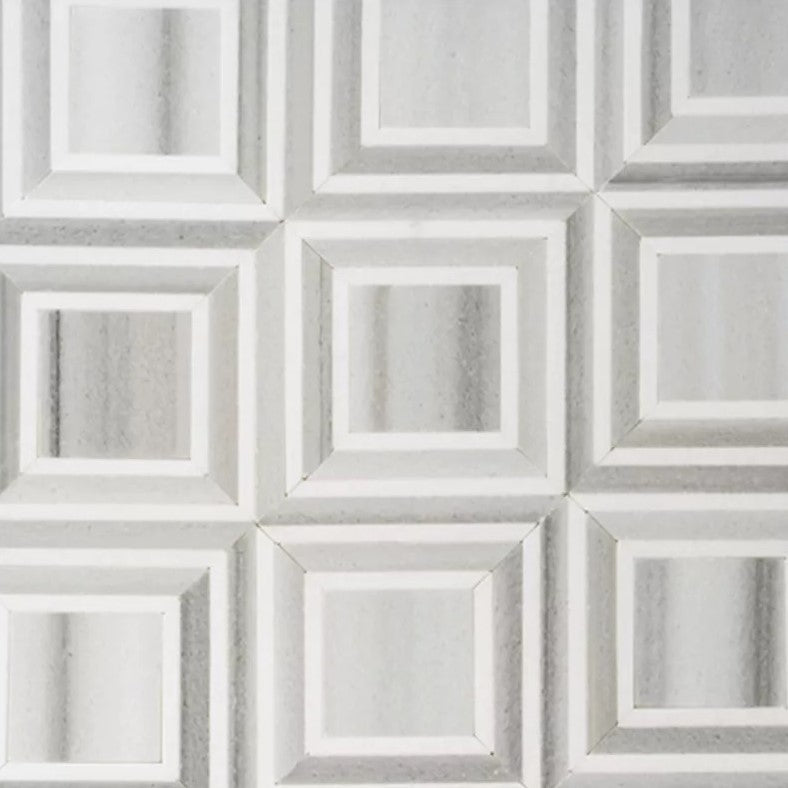 Wooden White and White Thassos Marble Waterjet Mosaic Tile in Contemporary Piazza - TileBuys