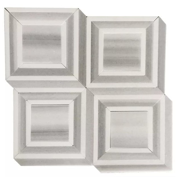 Wooden White and White Thassos Marble Waterjet Mosaic Tile in Contemporary Piazza - TileBuys