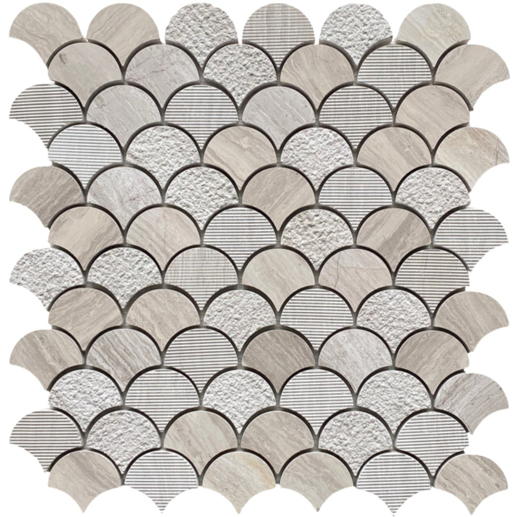Fan Tile Texture Wooden White Marble Textured Fan Mosaic Tile - 12