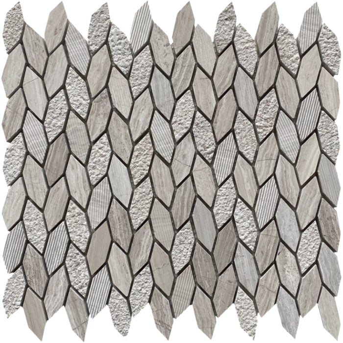 Wooden White Marble Textured Leaf Mosaic Tile - Matte Finish