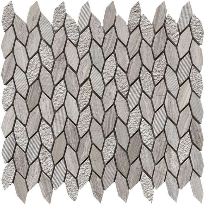 Wooden White Marble Textured Leaf Mosaic Tile - Matte Finish