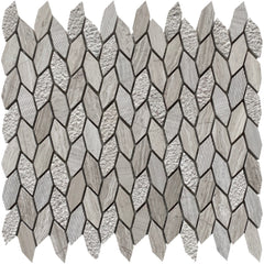 Wooden White Marble Textured Leaf Mosaic Tile - Matte Finish