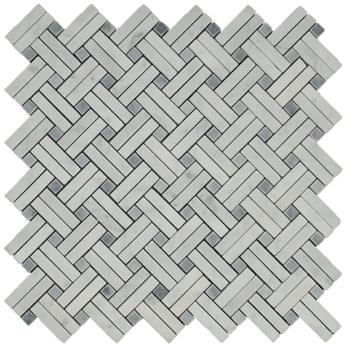 Carrara White and Milano Gray Marble Mosaic Tile - Knot Basketweave | TileBuys