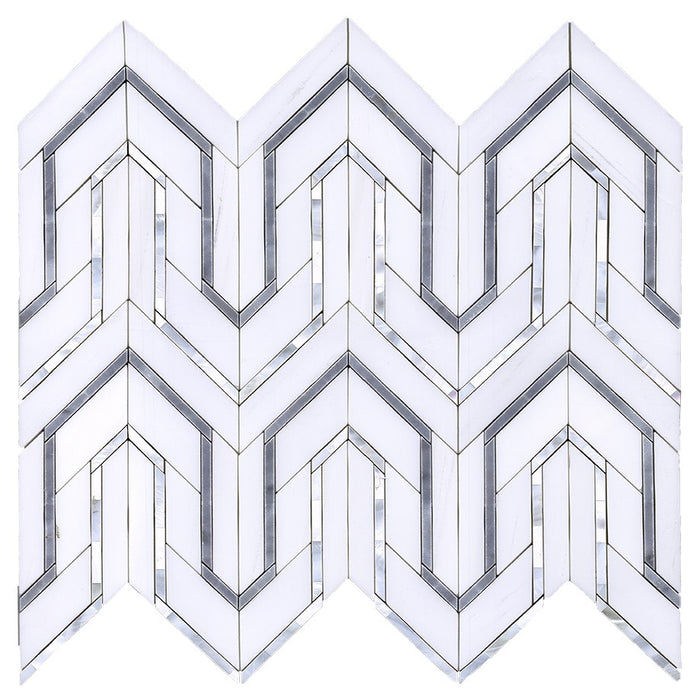 Dolomite and Gray Marble with Mother of Pearl Waterjet Mosaic Tile in Greek Key Meandros | TileBuys